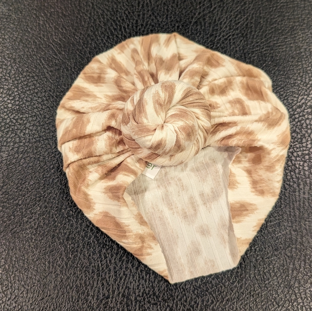 Taupe Ribbed Leopard Turban Style Baby Head Wrap by Harlee Bee & Co